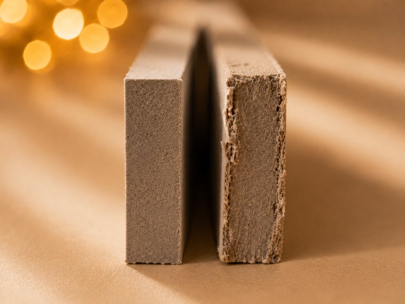 Two pieces of greyboard standing on edge
