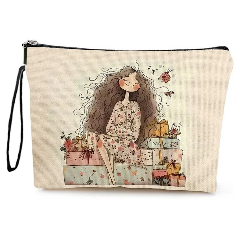 Linen makeup bag