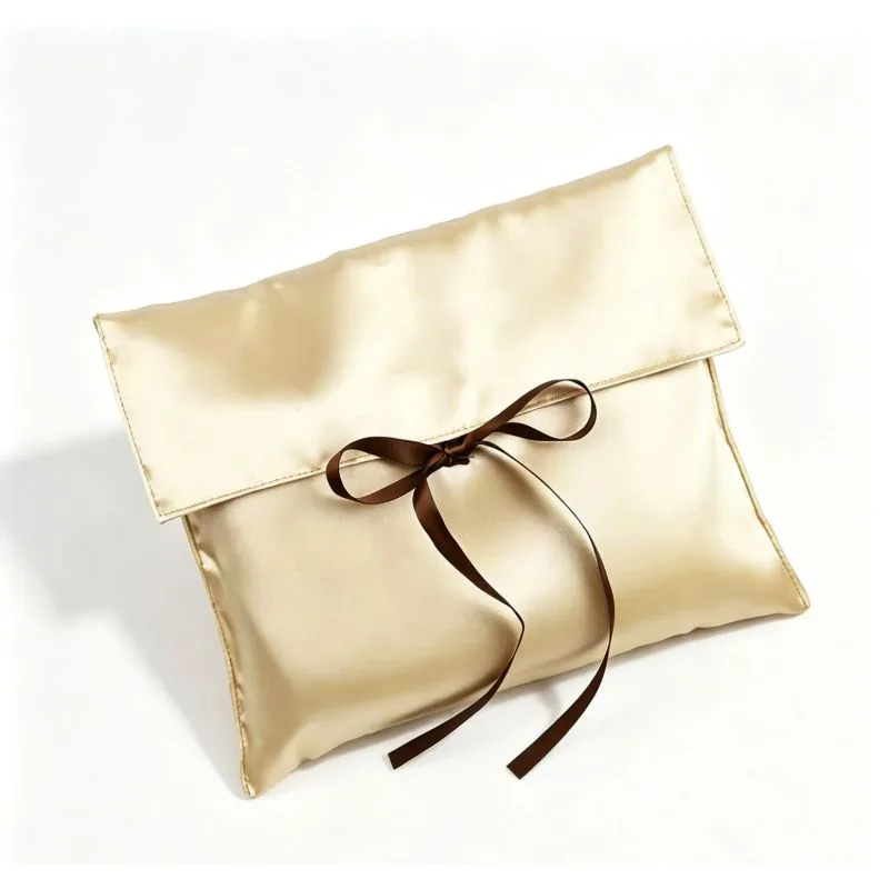 Custom satin drawstring pouch for skincare gift sets — Genesis Bags