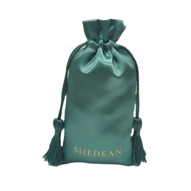 Satin pouch with ribbon tie